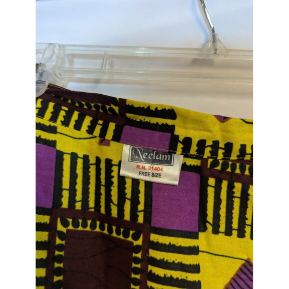 Neelam African Print Wrap Skirt Free Size Yellow & Purple Bold Pattern - Picture 5 of 5